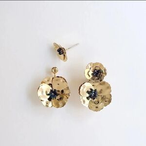 NWOT! Serefina X Anthropologie,  Poppy Front & Back Earrings, Gold/Black